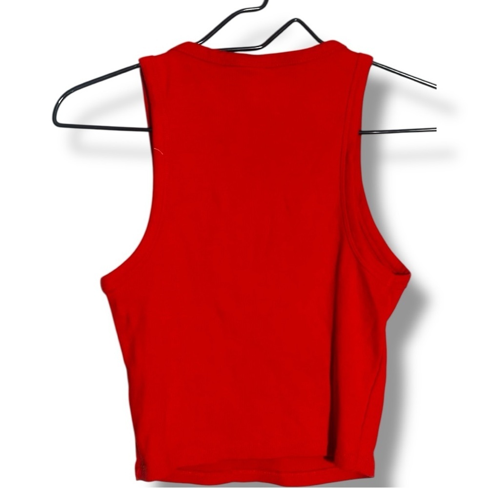 Bershka Vibrant Red Ribbed Slim Fit Crewneck Sleeveless Casual Tank Top - Picture 13 of 13